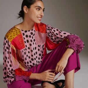 Anthropologie Bl^nk London Miranda Peasant Blouse Boho Top Colorful Womens Small